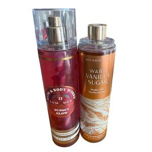 Bath & Body Works Sunset Glow Warm Vanilla Sugar Fine Fragrance Mist Set 8oz 2pc
